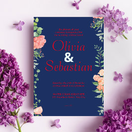 ダークブルーとレッドタイポグラフィエレガントな結婚式 招待状