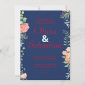 ダークブルーとレッドタイポグラフィエレガントな結婚式 招待状 (正面)