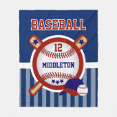 ダークブルーとレッドベースボールスター フリースブランケット (正面)