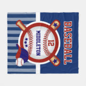 ダークブルーとレッドベースボールスター フリースブランケット (正面(横))