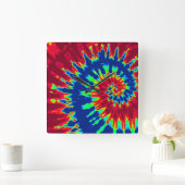 ダークブルーとレッド絞り染め時計 スクエア壁時計 (ホーム)