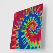 ダークブルーとレッド絞り染め時計 スクエア壁時計 (傾斜)