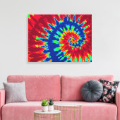 ダークブルーとレッド絞り染め24"x18"アート キャンバスプリント (インサイチュ (リビング))