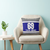 ダークブルーと白黒チェックスポーツ クッション (椅子)