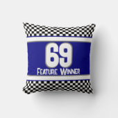 ダークブルーと白黒チェックスポーツ クッション (正面)