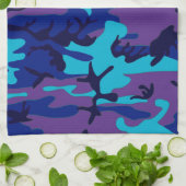 ダークブルーと紫の迷彩模様を隠す キッチンタオル (折り畳み)