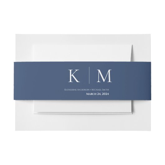 ダークブルーと結婚ホワイト –  招待状ベリーバンド (正面例)