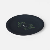 ダークブルーと緑の葉のグリーン性質のクラシックな結婚式 ペーパープレート (アングル)