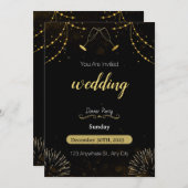 ダークブルーと金ゴールドシンプルパーティの招待状結婚ズ 招待状 (正面/裏面)