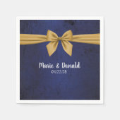 ダークブルーと金ゴールドボウ スタンダードカクテルナプキン (正面)