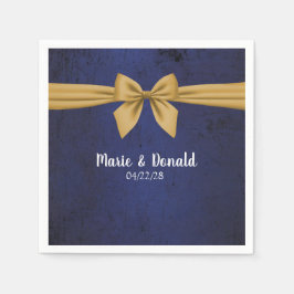 ダークブルーと金ゴールドボウ スタンダードカクテルナプキン