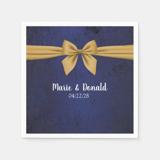 ダークブルーと金ゴールドボウ スタンダードカクテルナプキン (正面)