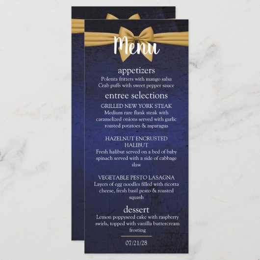 ダークブルーと金ゴールドボウ メニュー (正面/裏面)