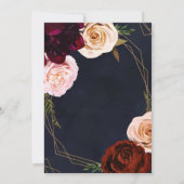 ダークブルーと金ゴールドモダン素朴フローラ結婚の 招待状 (裏面)