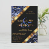 ダークブルーと金ゴールド大理石 招待状 (スタンド正面)