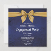 ダークブルーと金ゴールド婚約パーティ招待状 (正面)