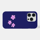 ダークブルーにピンクの花 iPhoneケース (裏面横)