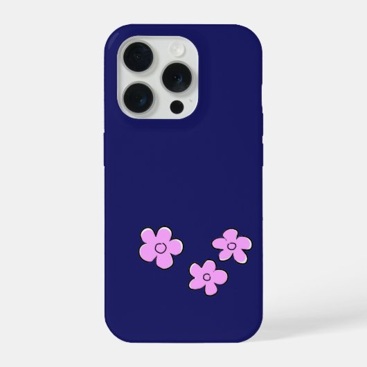 ダークブルーにピンクの花 iPhoneケース (裏面)