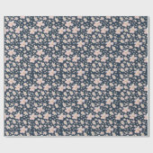 ダークブルーに春の花 ラッピングペーパー (フラット)