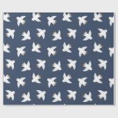 ダークブルーのかわいいカモメ ラッピングペーパー (フラット)