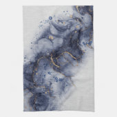 ダークブルーのアルコールインク キッチンタオル (縦)