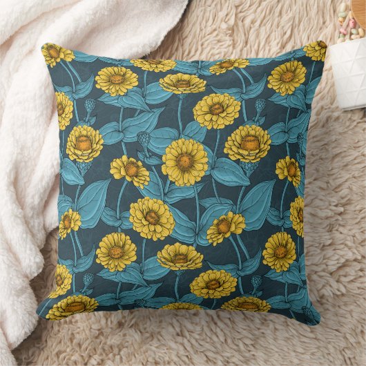ダークブルーのイエロージニアス クッション (ブランケット)