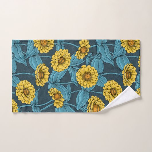 ダークブルーのイエロージニアス バスタオルセット (ハンドタオル)