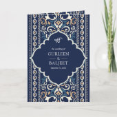 ダークブルーのイカットオールインワンシーク教ウェディング 招待状 (正面)