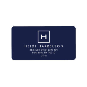 ダークブルーのイニシャル/モノグラム付きボックスロゴ ラベル