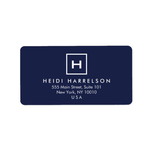 ダークブルーのイニシャル/モノグラム付きボックスロゴ ラベル (正面)