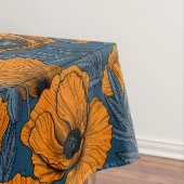 ダークブルーのオレンジケシ テーブルクロス (インサイチュ)