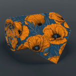 ダークブルーのオレンジケシ ネクタイ<br><div class="desc">手で描いたケシで作られたベクトルパターン。</div>