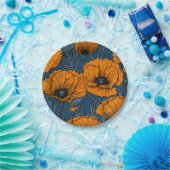 ダークブルーのオレンジケシ ペーパープレート (パーティー)