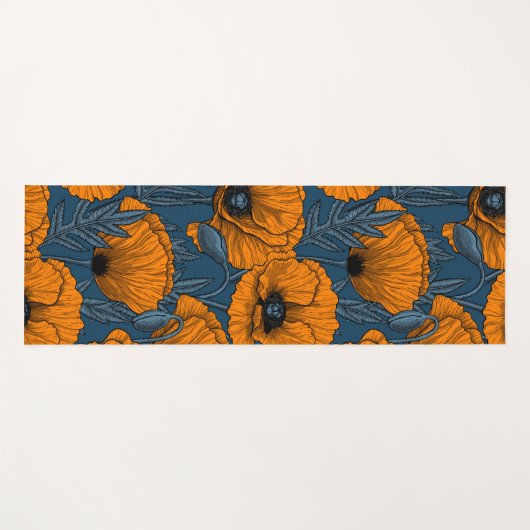 ダークブルーのオレンジケシ ヨガマット (正面(横))