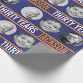 ダークブルーのオレンジ30th photo birthday ラッピングペーパー (角)