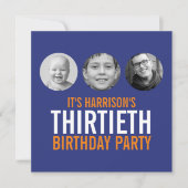 ダークブルーのオレンジ30th photo birthday 招待状 (正面)