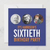 ダークブルーのオレンジ60thの写真の誕生日の招待状 招待状 (正面)