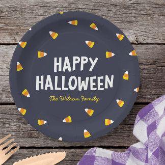 ダークブルーのキャンディコーン ハッピーハロウィン ペーパープレート