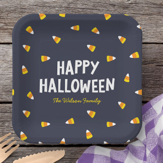 ダークブルーのキャンディコーン ハッピーハロウィン ペーパープレート