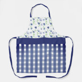 ダークブルーのギンガムとブルーベリーを洗った エプロン (正面)