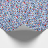 ダークブルーのギンガムに散りばめられたアンとアンディ ラッピングペーパー (角)