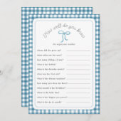 ダークブルーのギンガムシャワーゲーム 招待状 (正面/裏面)
