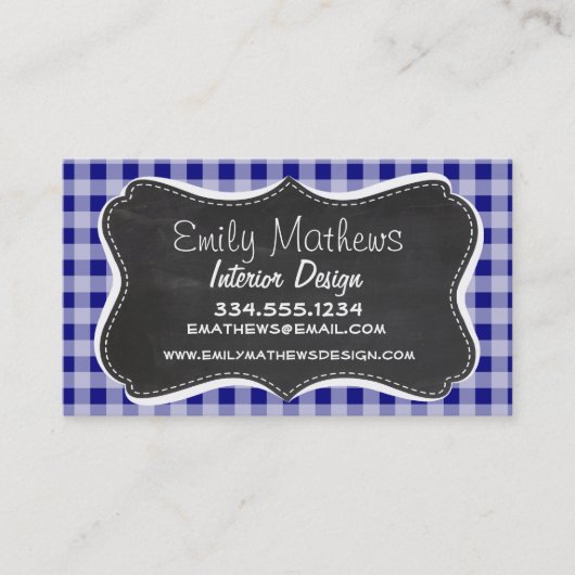ダークブルーのギンガム；ヴィンテージシャルボードルック 名刺 (正面)