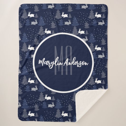 ダークブルーのクリスマスウィンターツリーとバンニ シェルパブランケット (正面)