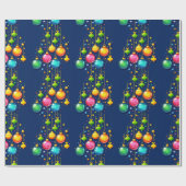 ダークブルーのクリスマスガラスボール ラッピングペーパー (フラット)