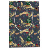 ダークブルーのクリスマスパターン ミディアムペーパーバッグ (正面)