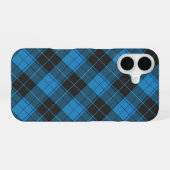 ダークブルーのシンプルなタルタン柄 iPhone 16ケース (裏面横)