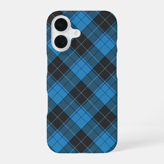 ダークブルーのシンプルなタルタン柄 iPhone 16ケース (裏面)