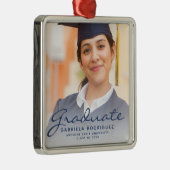 ダークブルーのスクリプトフォト卒業記念品 メタルオーナメント (右)