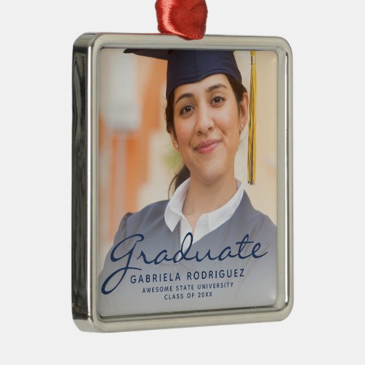 ダークブルーのスクリプトフォト卒業記念品 メタルオーナメント (右)